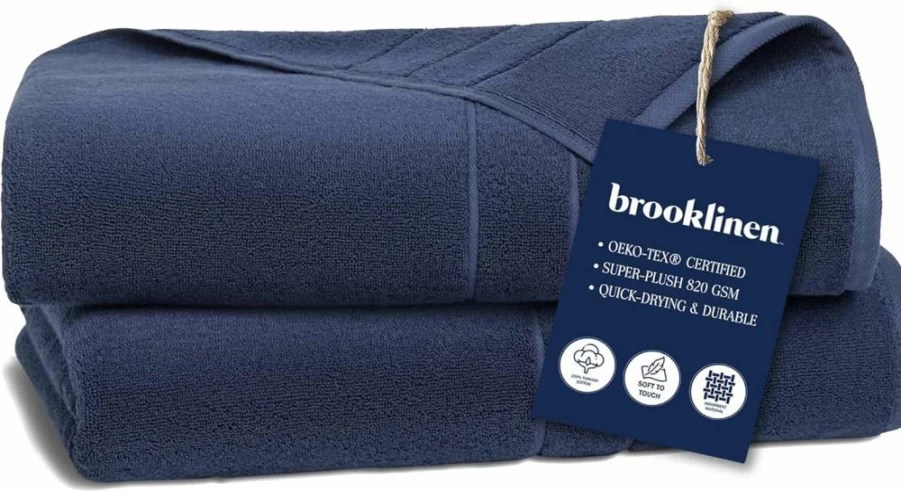 Brooklinen Luxury Bath Towel Set - 2 Super Plush Turkish Cotton Towels & 2 Hand Towels, 820 GSM, Ultra Absorbent, Soft & Machine Washable, White Bathroom Towels for Home Spa