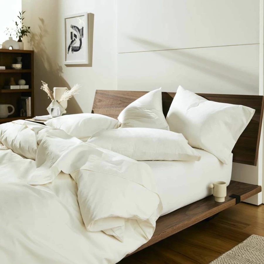 Brooklinen 7-Piece King Sateen Sheet Set - 100% Cotton Luxury Bed Sheets with Fitted, Flat, 4 Pillowcases & Duvet Cover - Ultra Soft White Sateen for Comfort