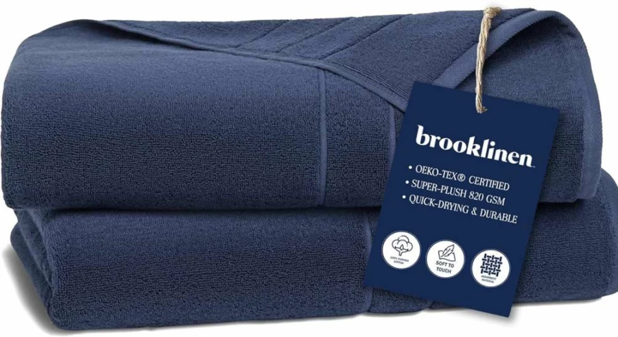 Brooklinen Luxury Bath Towels Set of 2 - 820 GSM Super Plush Turkish Cotton, 30x58 Inches, Machine Washable, Spa & Shower Towels, White