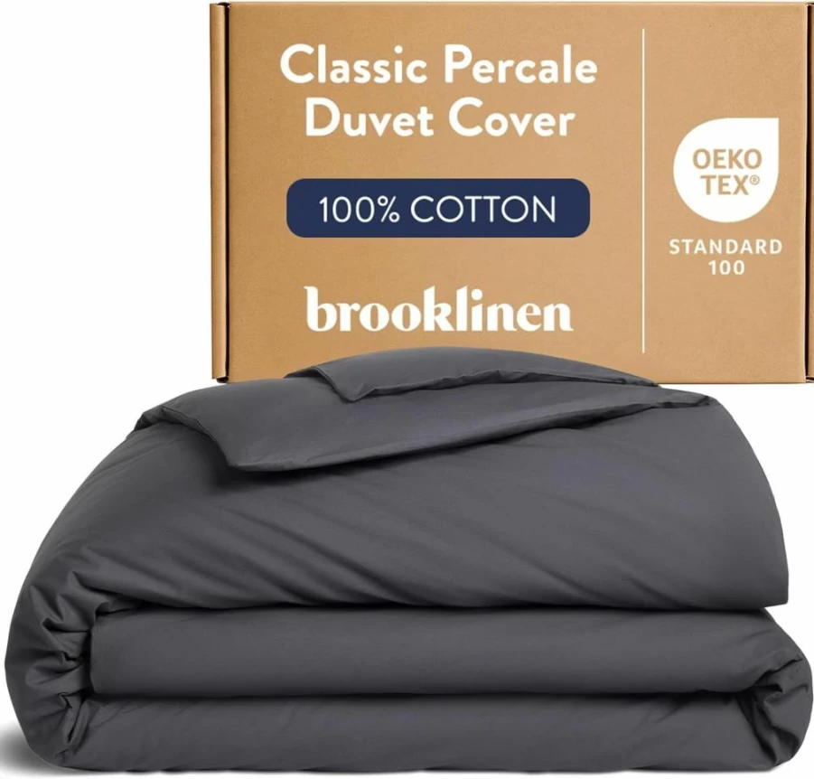 Brooklinen 100% Cotton Percale Duvet Cover King - Cool, Crisp & Breathable, Machine Washable with Extra-Long Corner Ties & Button Closure (Abyss)