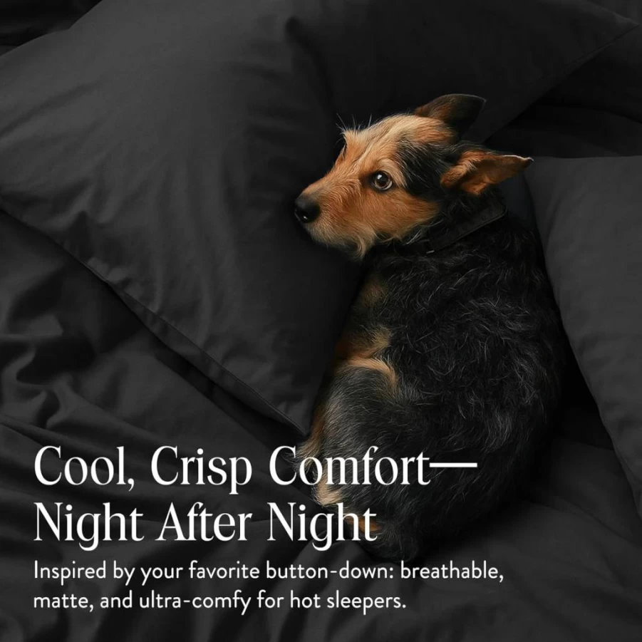 Brooklinen 100% Cotton Percale Duvet Cover King - Cool, Crisp & Breathable, Machine Washable with Extra-Long Corner Ties & Button Closure (Abyss)