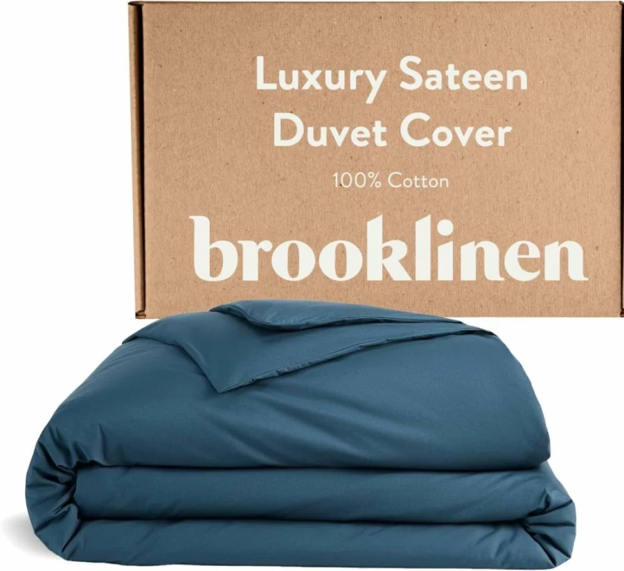Brooklinen King Size Duvet Cover - 100% Cotton Sateen, California King White with Corner Ties & Button Closure