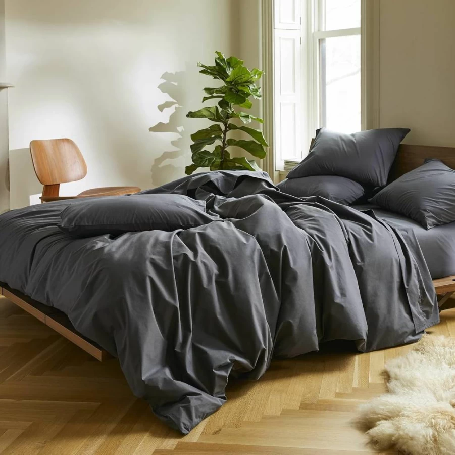 Brooklinen King Size Luxury Sateen Sheet Set - 100% Cotton, 4 Piece (Fitted Sheet, Flat Sheet, 2 Pillowcases) - Graphite Color | Premium Bedding
