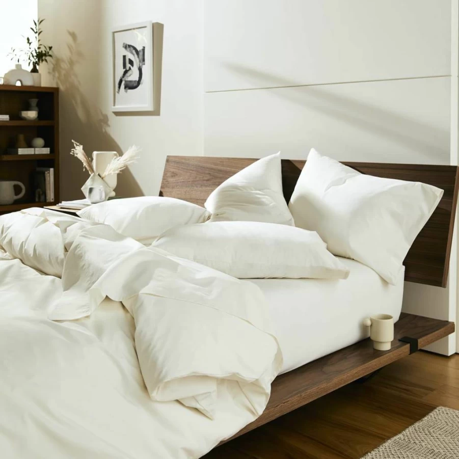 Brooklinen 7-Piece Sateen Sheet Set - 100% Cotton Luxury Bed Sheets with Fitted, Flat Sheet, 4 Pillowcases & Duvet Cover - Twin Size, Cream - Ultra Soft for Maximum Comfort