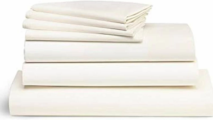 Brooklinen 7-Piece Sateen Sheet Set - 100% Cotton Luxury Bed Sheets with Fitted, Flat Sheet, 4 Pillowcases & Duvet Cover - Twin Size, Cream - Ultra Soft for Maximum Comfort