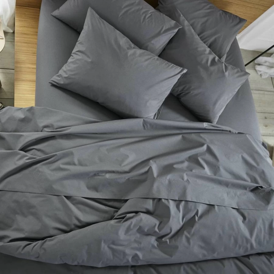 Brooklinen 7-Piece Luxury Sateen Sheet Set - 100% Cotton Full Size Sheets with Duvet Cover, Fitted & Flat Sheet, 4 Pillowcases - Graphite Color